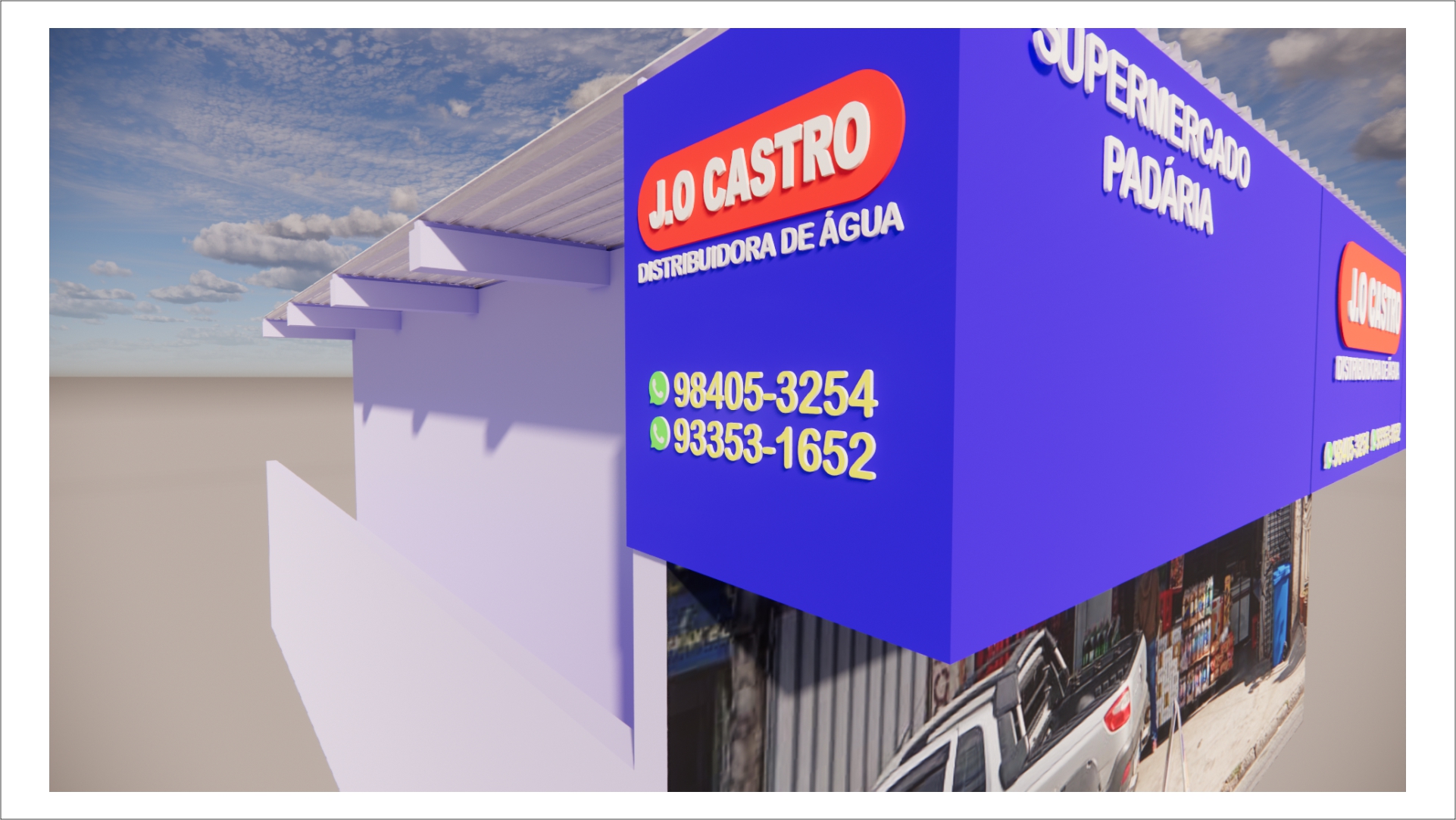 Fachada comercial com ACM e toldo